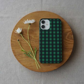 「 tokimeki gingham check（ black & green ）」＜ブラックケース＞【 表面のみ印刷 】