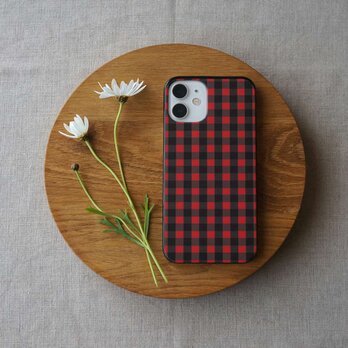 「 tokimeki gingham check（ black & red ）」＜ブラックケース＞【 表面のみ印刷 】