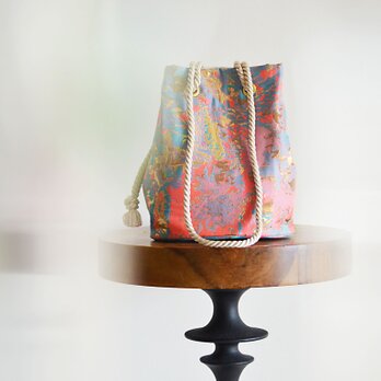 数量限定！2way 珊瑚ハイクラスジャガード織 ポシェットマリンバッグ 主役バッグ　コーラルピンク