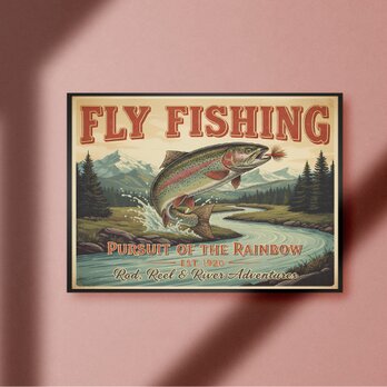 【虹鱒を追う】レインボートラウト ビンテージ ルアーフィッシング 釣り アウトドア ガレージ 雑貨 A4アートポスターのコピー