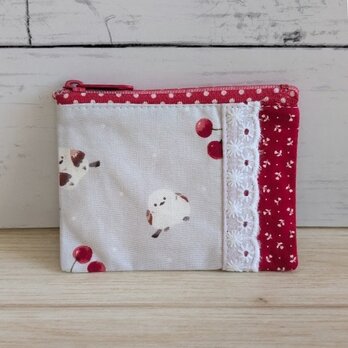 シマエナガが可愛い淡いグレーのミニミニポーチ