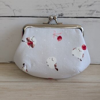 ［訳ありセール］シマエナガが可愛い優しいグレーの手のひらより少し大きなぷっくりがま口