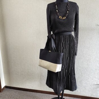 ★つづれ帯のリメイク・バッグ白ｘ黒★着物だけでなく普段使いに★裏地あり★