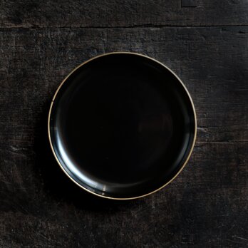 黒で素敵◆時代物　漆芸黒塗金縁中皿　骨董・antiques　古道具　古民家　古漆器　大正〜昭和初期【縁に捲れ有り】