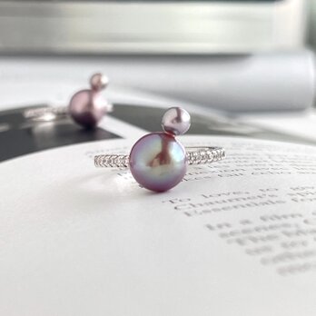 アボカドパープル 天然淡水パール ２粒並べた モダンリング 2本から選べます