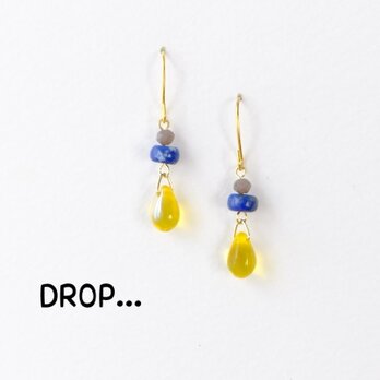 d260-G72【１２月の誕生石　天然石　ラピスラズリ】と【キラリイエロー】ドロップのアレンジピアス（パーツ変更可能）