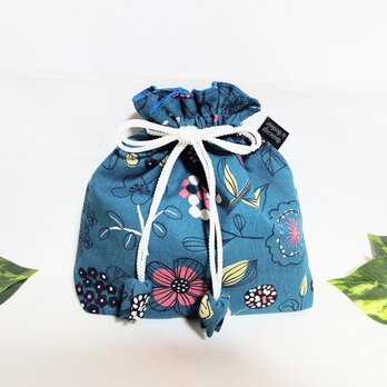 北欧の花 巾着袋(ブルー)