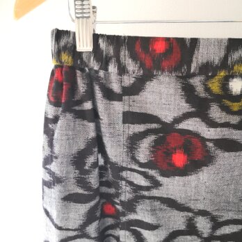 二部式スカート　久留米紬（グレイ地赤黄色無花文）