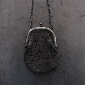 レザーショルダーミニポーチ egg-01 ＜サメ革 黒 パッチワーク＞