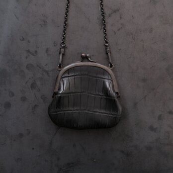 フレームネックレス SHC-73 ＜クロコダイル革 黒＞