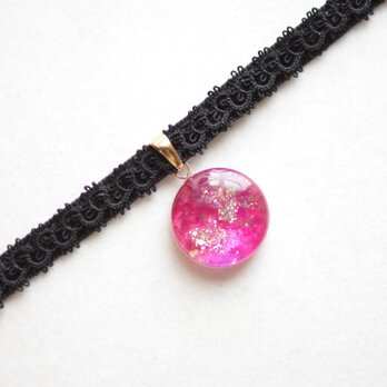 【受注製作】レジンアート　ラウンドモチーフとタティングレースとベルベットリボンのチョーカー〈花の門〉