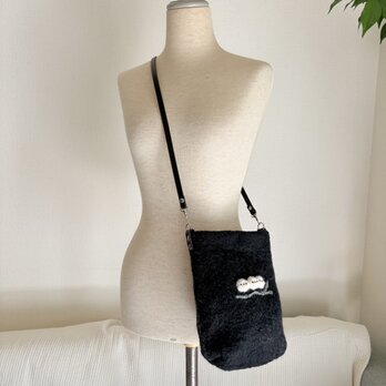 シマエナガちゃんショルダーバックS　黒　　革ショルダーのコピー