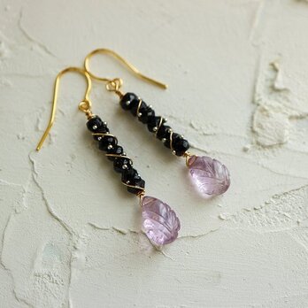 2月誕生石＊アメジスト＊リーフ＊サージカルステンレスピアス＊no.740