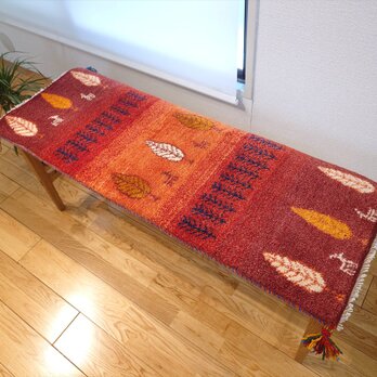 ペルシャ　ギャッベ ミニランナー　ラグ　116x42cm　茜色　橙色　糸杉　生命の木　ヤギ　羊　RJ15479