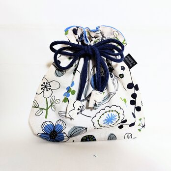 北欧の花 巾着袋(生成り)