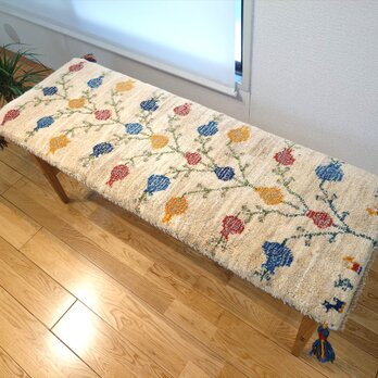 ペルシャ　ギャッベ　ミニランナー　ラグ　120x42cm グレー　色とりどりのザクロの実　RJ16264