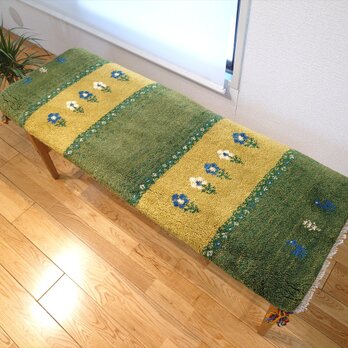 ペルシャ　ギャッベ ミニランナー　ラグ　116x44cm 緑色　黄緑色　花　RJ16292