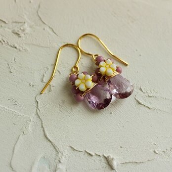 2月誕生石＊ピンクアメジスト＊花＊一粒石ピアス＊サージカルステンレスピアス＊no.741