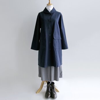 国産綿麻キャンバス＊へちまカラーのスプリングコート＊ネイビー