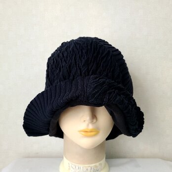 魅せる帽子☆ゆるゆる♪コットンニットのリバーシブルクロッシュ～ブラック&チャコールグレー