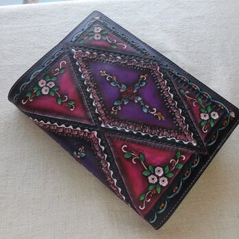 単行本サイズブックカバー  牛革　刻印＆拭き染め