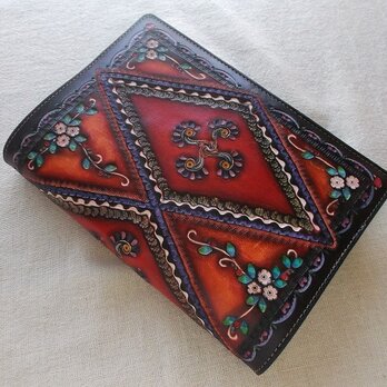 単行本サイズブックカバー  牛革　刻印＆拭き染め