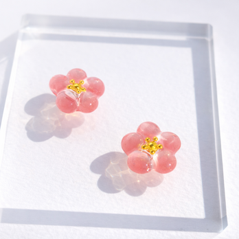 花霞｜春色 透明 フラワー ピアス 大人可愛い レジン