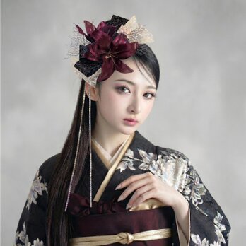 成人式 髪飾り ボルドーリリー×ブラック｜卒業式 袴 和装ヘア No.RB35 振袖 着物 和装 花嫁 結婚式 前撮り