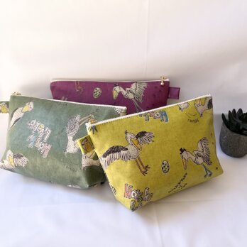 裏付き　ラミネートポーチ　ハシビロコウ