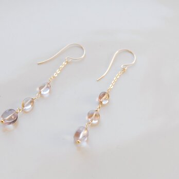 アメトリン３粒のチェーン付きピアス　１４kgf