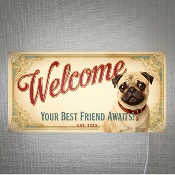 【犬種変更 似顔絵 無料】ウェルカム 犬 パグ ペット 店舗 自宅 壁掛け 照明 看板 置物 雑貨 ライトBOX