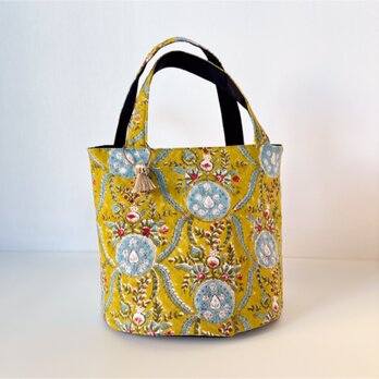 インド綿キルティングの丸底バッグ*マスタードイエロー