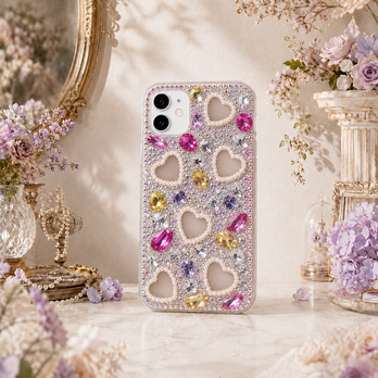 キラキラ ハートビジュー ラインストーン iPhone・スマホケース｜韓国風デコ電 全機種対応 誕生日ギフト