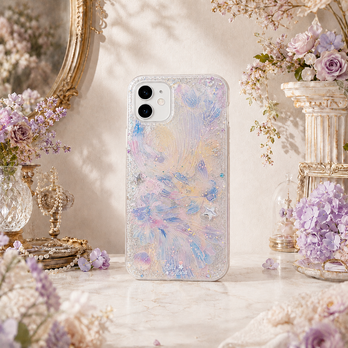 淡色フラワーシェルの立体レジン クリアスマホケース・iPhoneケース｜全機種対応 一点物ギフト