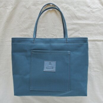 うさぎスカル、マリンブルーの帆布のトートバック。