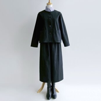 国産綿麻キャンバス＊ゆったりシルエットのツーピース（ノーカラージャケット＆キュロット/黒）