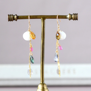 デンドライトオパール × マルチカラートルマリン ピアス14kgf