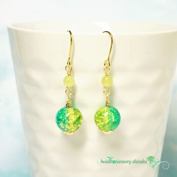 翠湖のピアス＊クラックガラス×カルセドニー