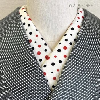 ちりめんの半衿  赤黒ドット