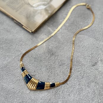 N317-ヴィンテージネックレス U.S.A.1980-90's Green & Gold Choker Necklace