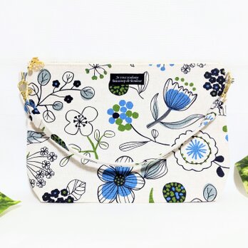 北欧の花 持ち手付き2WAY横長ポーチ