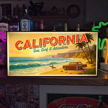 【オーダー無料】カリフォルニア サーフィン ビーチ 海 レトロ 店舗 自宅 照明 ランプ 看板 置物 雑貨 ライトBOX