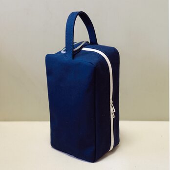 帆布のダブルファスナーシューズケース/上履き入れ　ネイビー