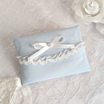 上品な大人可愛いポケットティッシュケース（サックス）