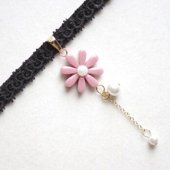 【受注製作】レジンアート　お花モチーフとタティングレースとベルベットリボンのチョーカー〈愛を乞う〉