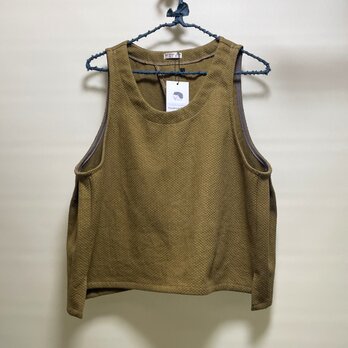 ★三角スリットベスト【コットンリネン刺し子】からし◆フリーサイズ