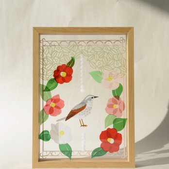 光透ける切り絵＊ツバキとツグミ