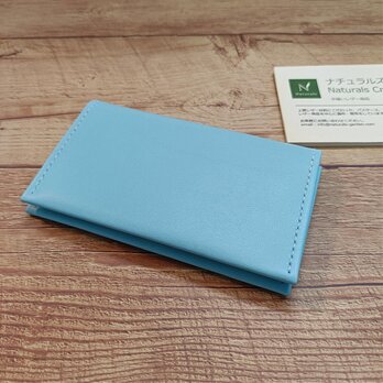 【水色】スリムなシンプル名刺入れ　マグネットボタン付き