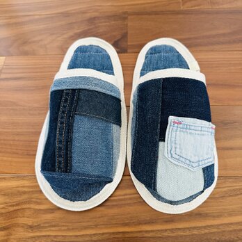 女性用★洗濯機丸洗いOK★スリッパ•室内履き★デニムリメイク　ルームシューズ