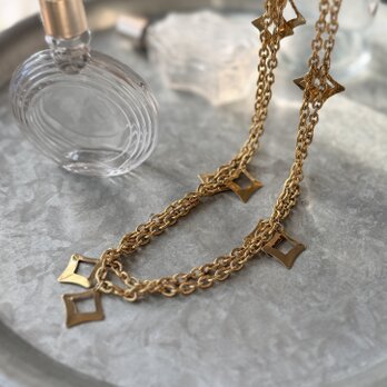 N318-ヴィンテージネックレス U.S.A. Geometric Open Charm Textured Link